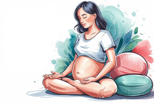 Illustration d'une femme enceinte méditant, symbolisant la gestion des fuites urinaires