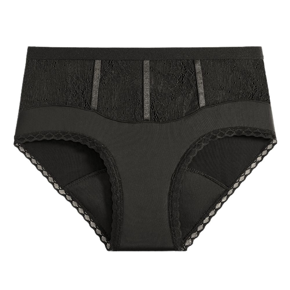 Vue à plat de la culotte menstruelle NORA à dentelle