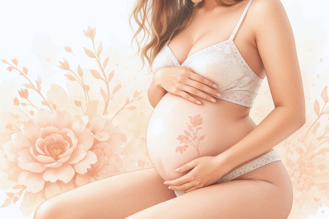 Abbildung einer schwangeren Frau mit rundem Bauch, einer Zeit, in der der weiße Ausfluss stärker ist