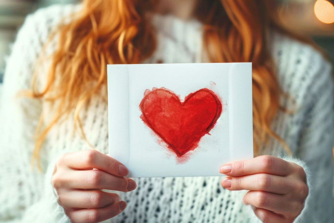 Woman holding a handkerchief with a blood heart, symbolizing the pain of menstrual disorders