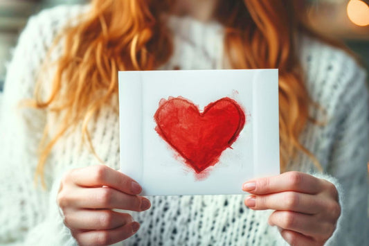 Woman holding a handkerchief with a blood heart, symbolizing the pain of menstrual disorders