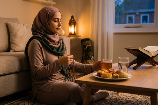 Une femme en train de prier pendant le ramadan