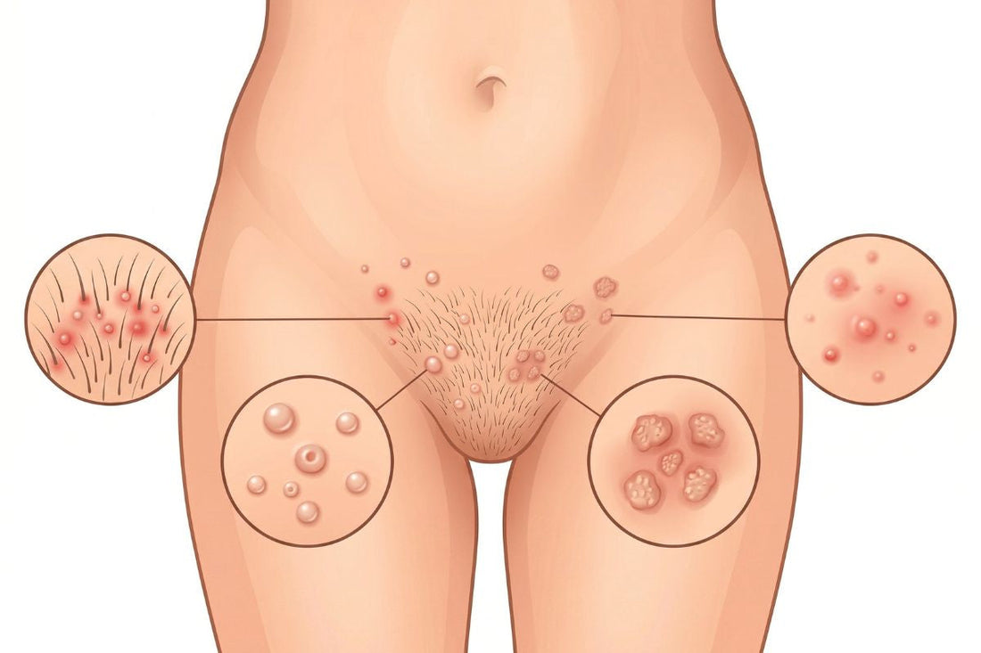 Illustration de boutons et irritations autour du pubis et de la vulve