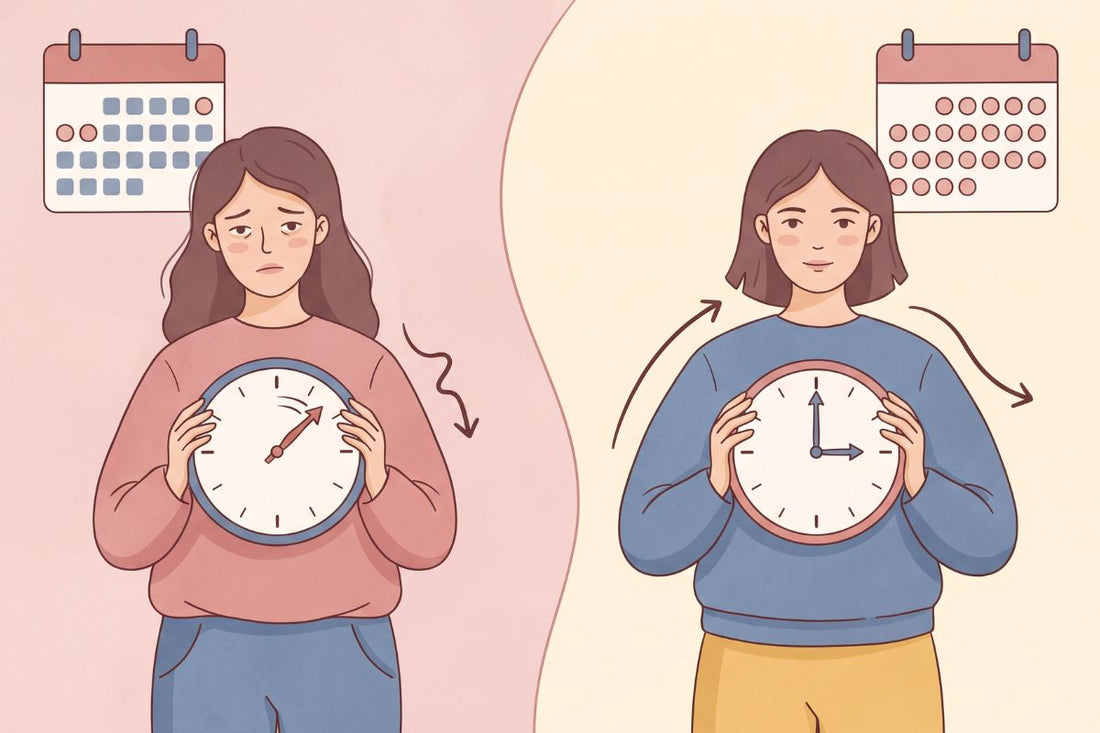 Une illustration de deux femmes, l'un avec un cycle court et l'autre avec un cycle normal