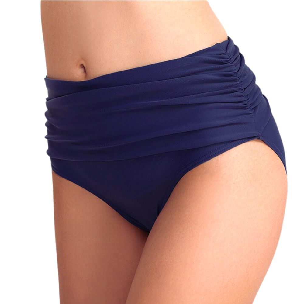 Low profile view of LIA blue high waisted Period Swimwear