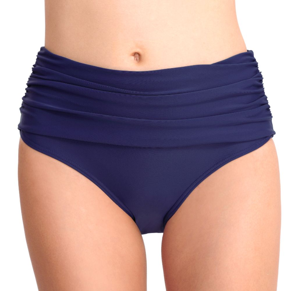 Front view LIA blue high waist Period Swimwear bottom