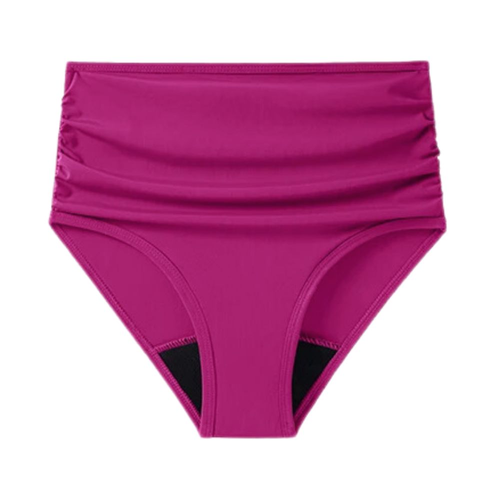 Flat bottom presentation of LIA fuchsia high-waisted Period Swimwear