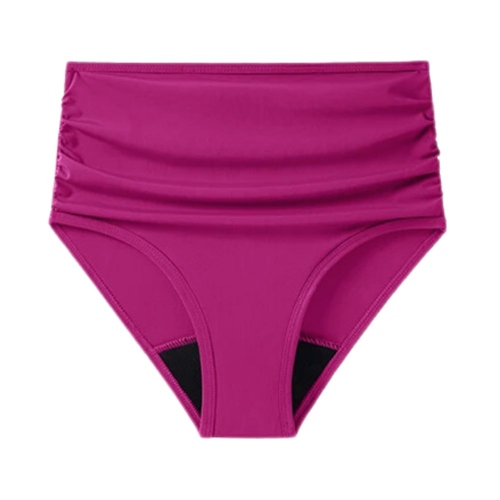 Présentation à plat bas de maillot de bain menstruel taille haute LIA fushia