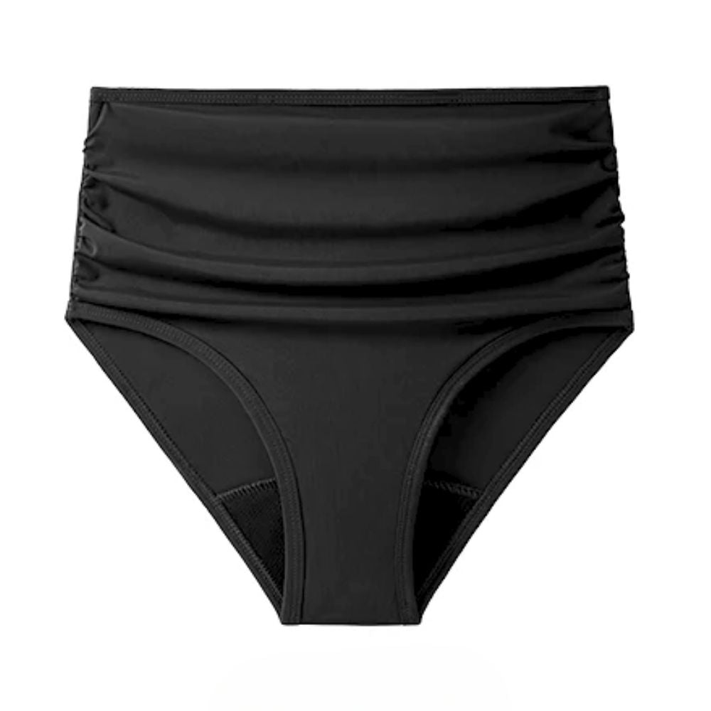 Flat bottom presentation of LIA black high-waisted Period Swimwear