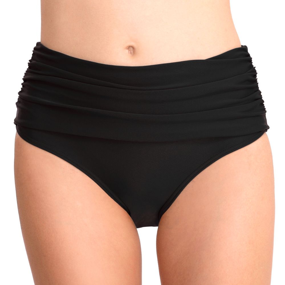 Vue de face bas de maillot de bain menstruel taille haute LIA en noir