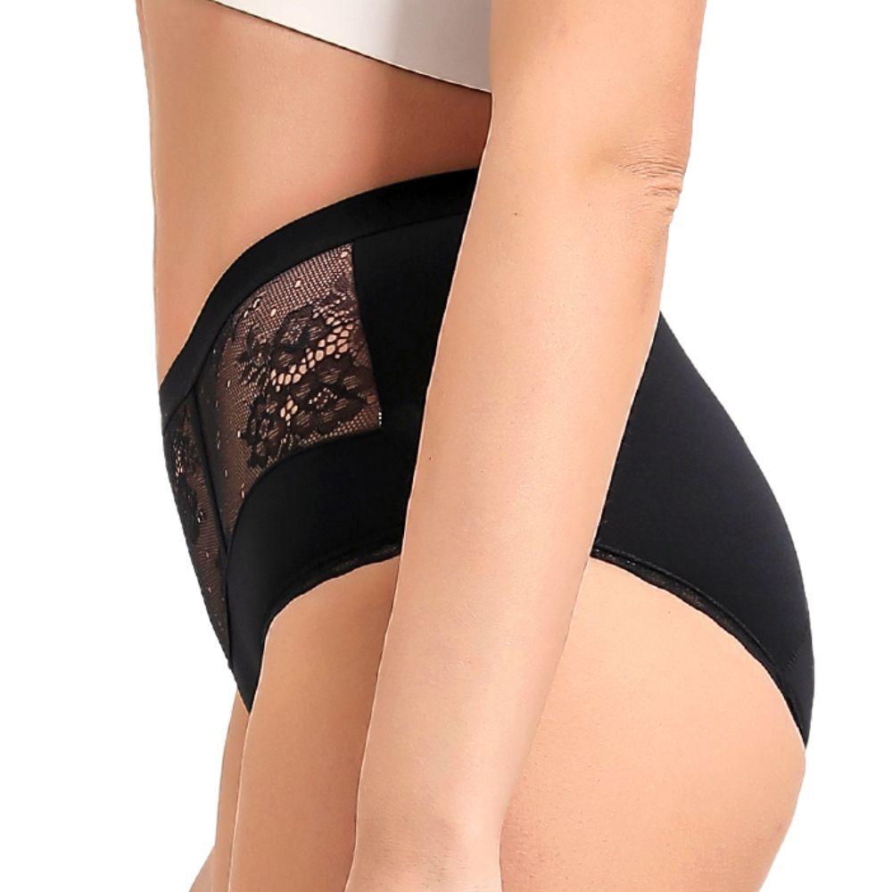 Profile view of NORA floral lace Period Panties