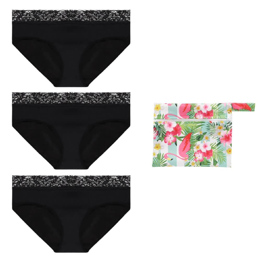 pack of 3 Adèle Period Panties with waterproof pouch