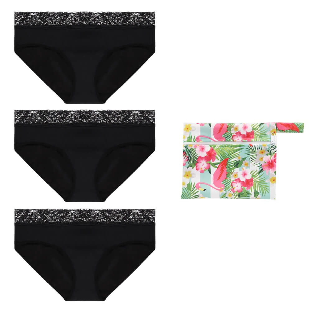 pack de 3 culottes menstruelles Adèle avec pochette étanche