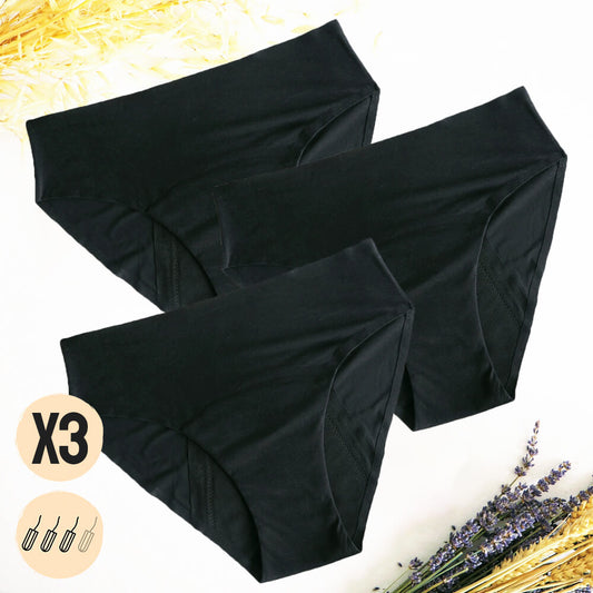 Pack de 3 braguitas menstruales nina (negro)